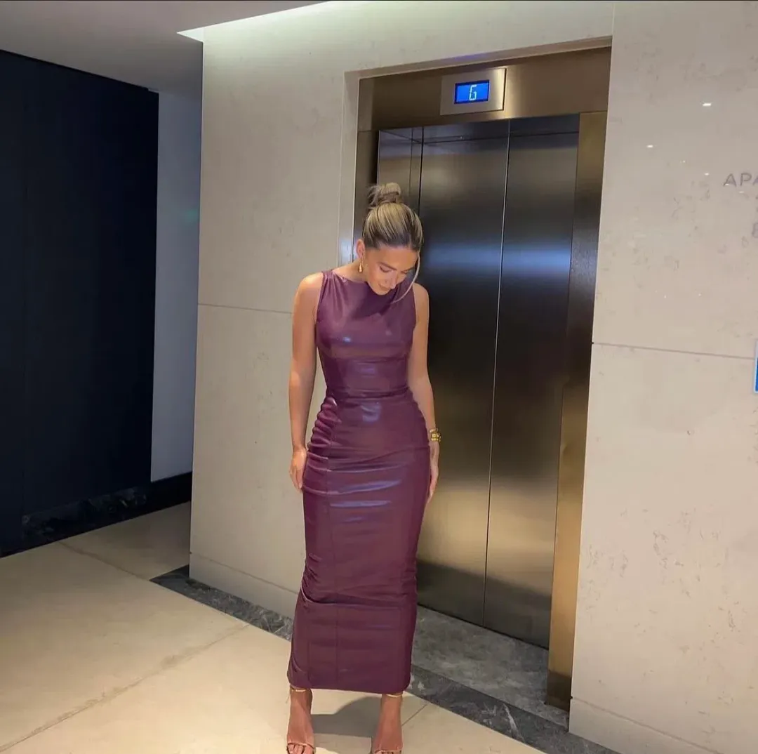 House of CB Sahara Vegan Leather Dress in Merlot Size L / Au 12 for rent on The Volte - main image