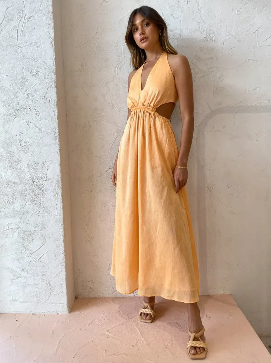 Manning Cartell Lyrical Colours Halter Maxi Dress in Mango Sorbet Size 6 for rent on The Volte - main image