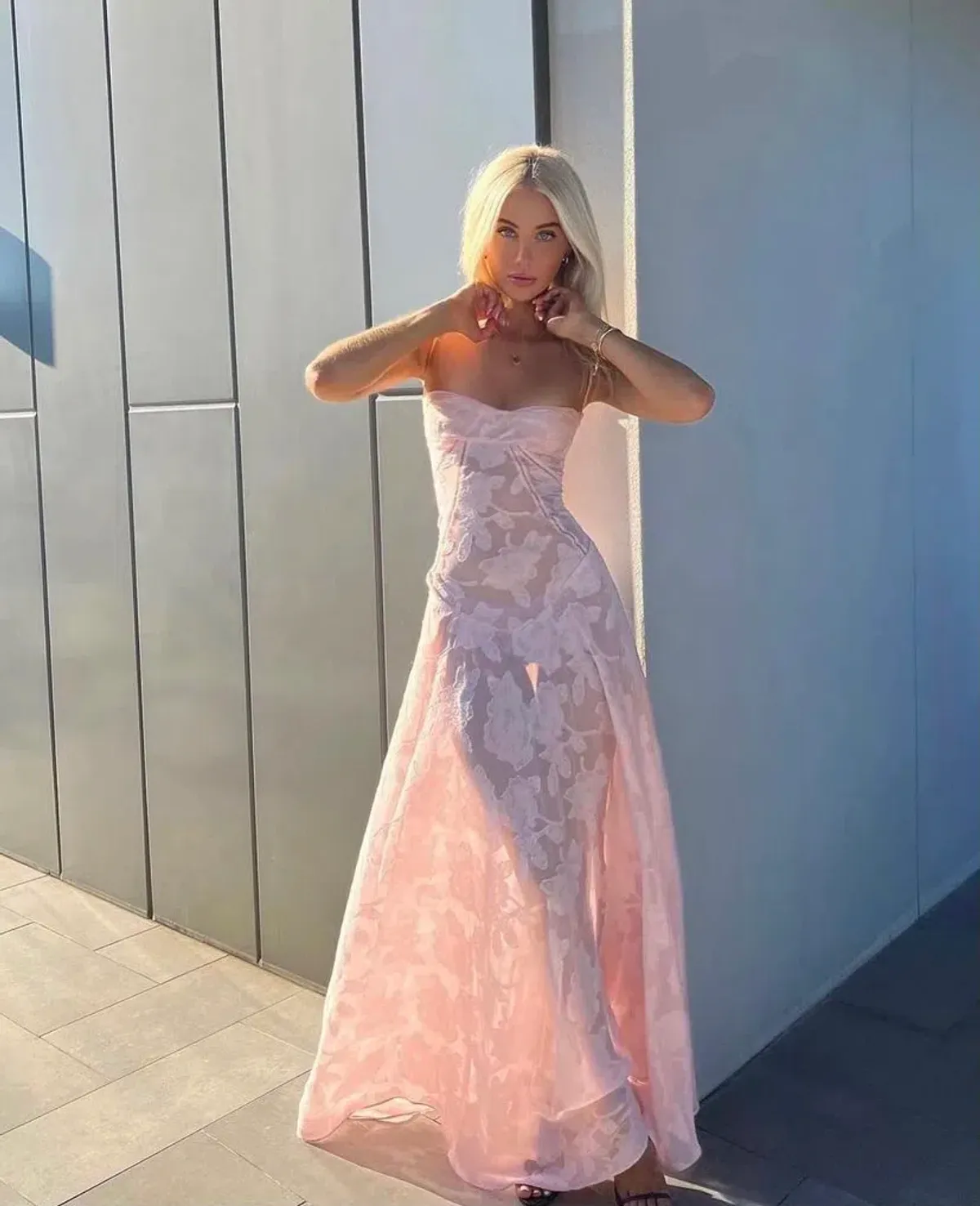 House of CB Seren Floral Lace Back Maxi Dress Blush Size S / AU 8 - Image 3