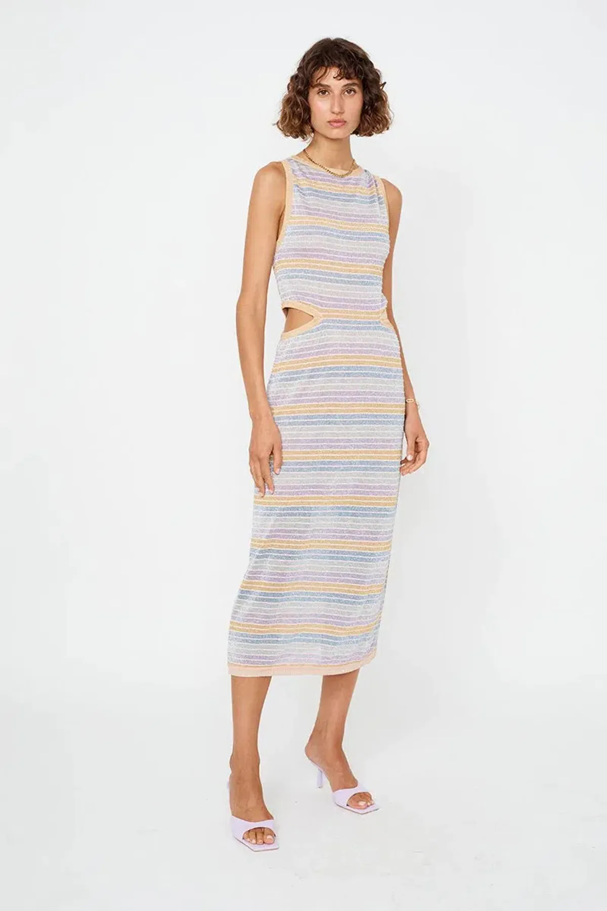 Suboo Elise High Neck Cutout Dress in Lilac Stripe Size XS / AU 10 - Image 1