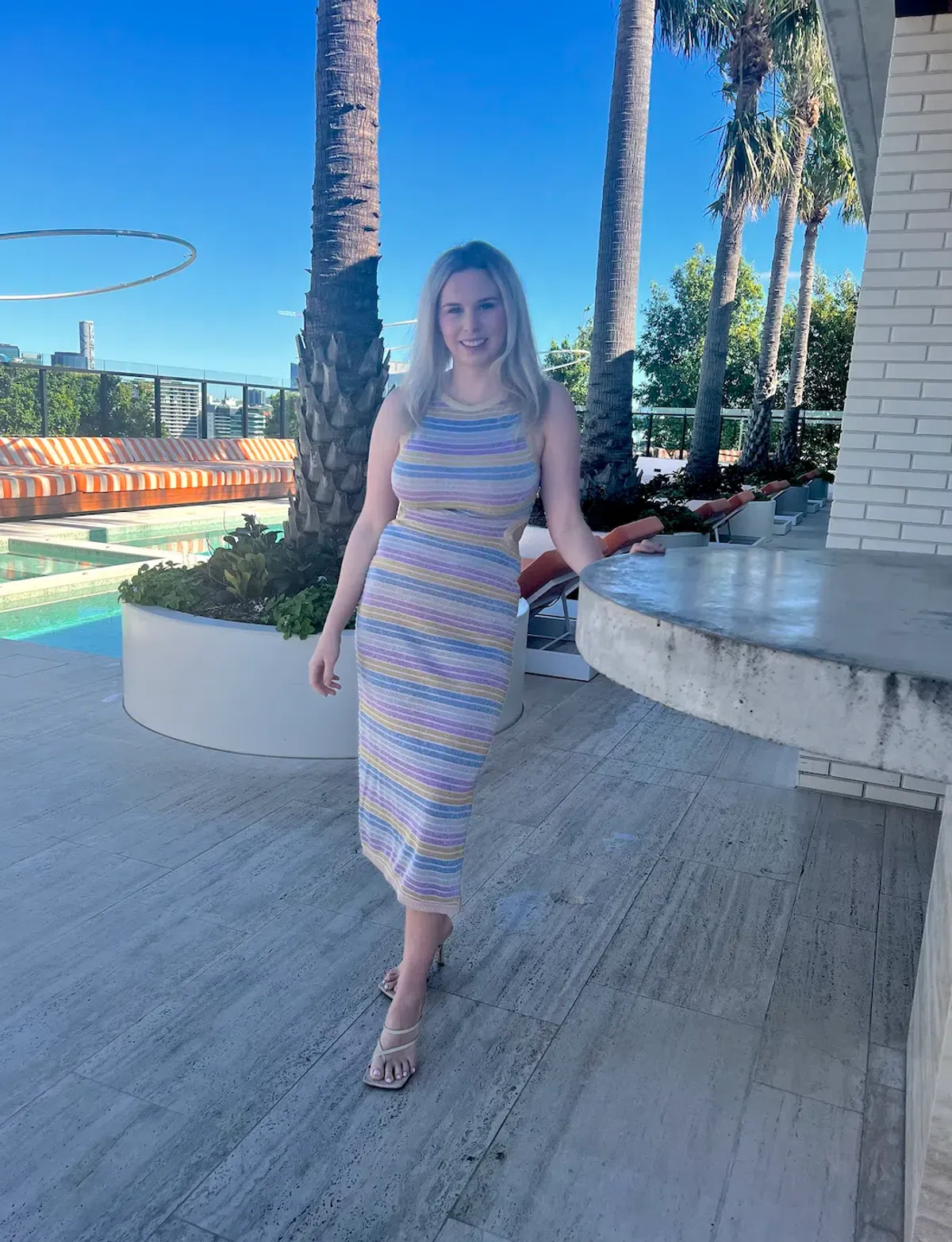 Suboo Elise High Neck Cutout Dress in Lilac Stripe Size XS / AU 10 - Image 3