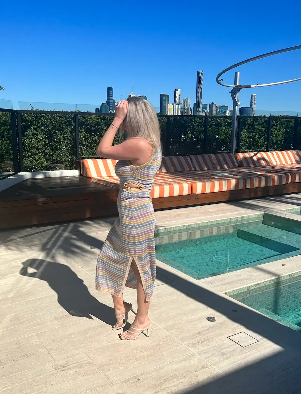 Suboo Elise High Neck Cutout Dress in Lilac Stripe Size XS / AU 10 - Image 5