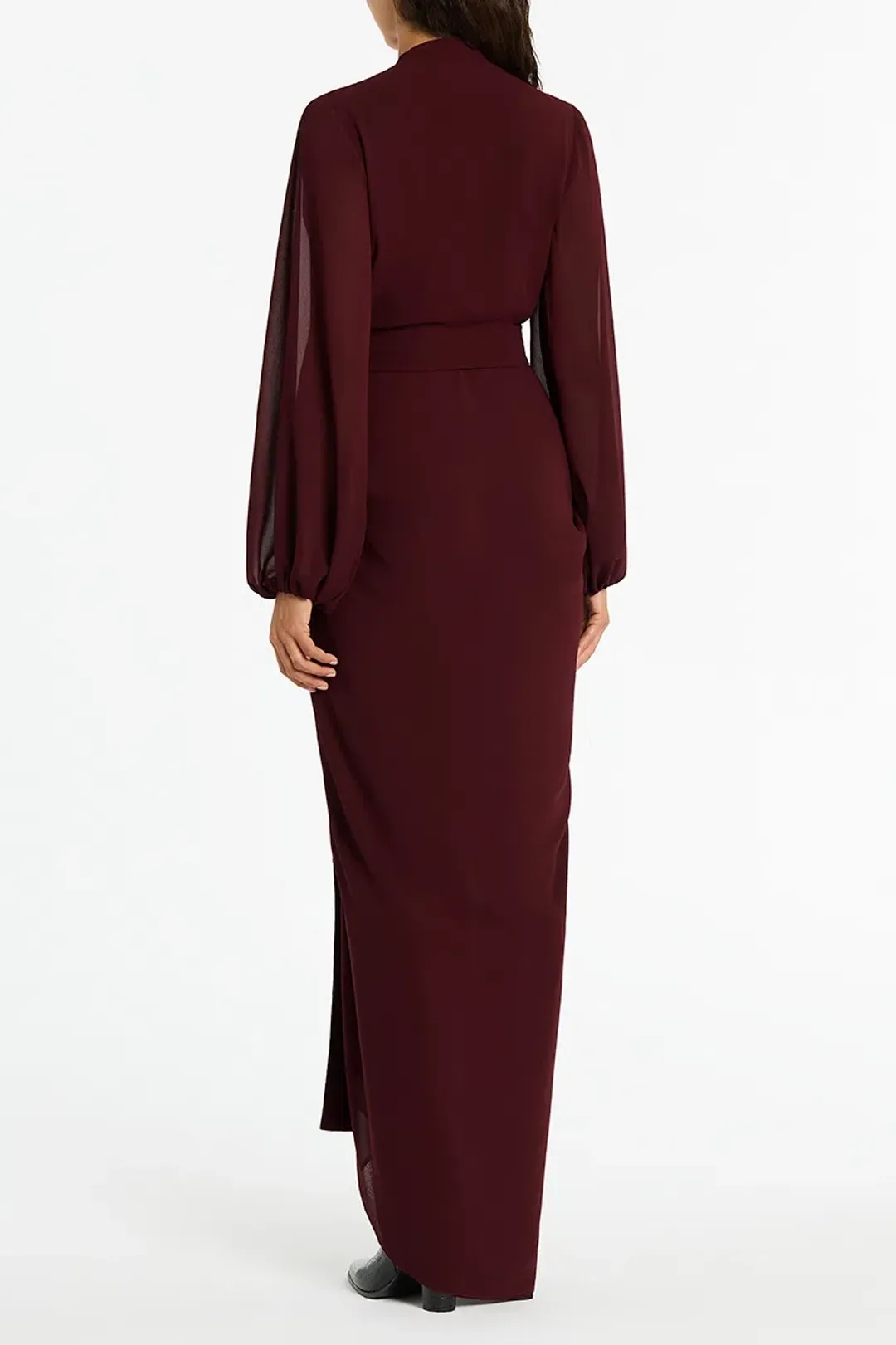 Carla Zampatti Merlot Georgette Waterfall Dress Size 14 for rent on The Volte - main image