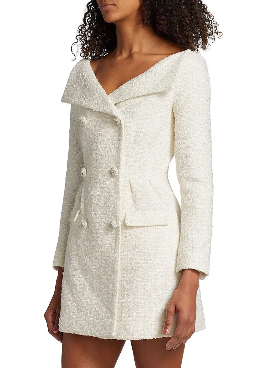 Self-portrait Double-breasted Bouclé Mini Dress Cream Size 10 for rent on The Volte - main image