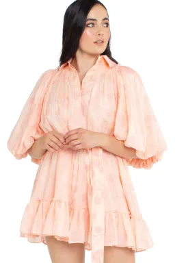 Aje Textural Puff Sleeve Mini Dress Peach Size AU 12 for rent on The Volte - image 2