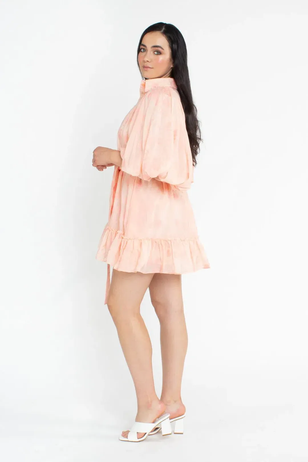 Aje Textural Puff Sleeve Mini Dress Peach Size AU 12 for rent on The Volte - main image