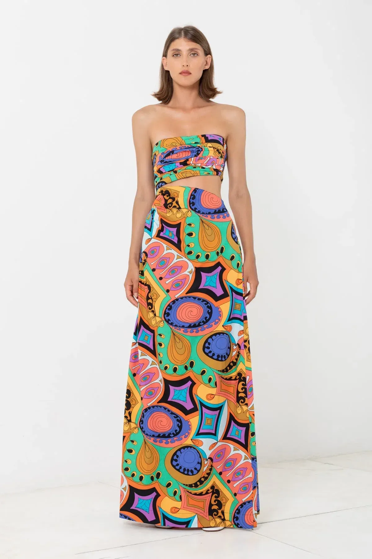 S/W/F Asymmetric Cut Out Maxi Dress Print Size 8 - Image 1