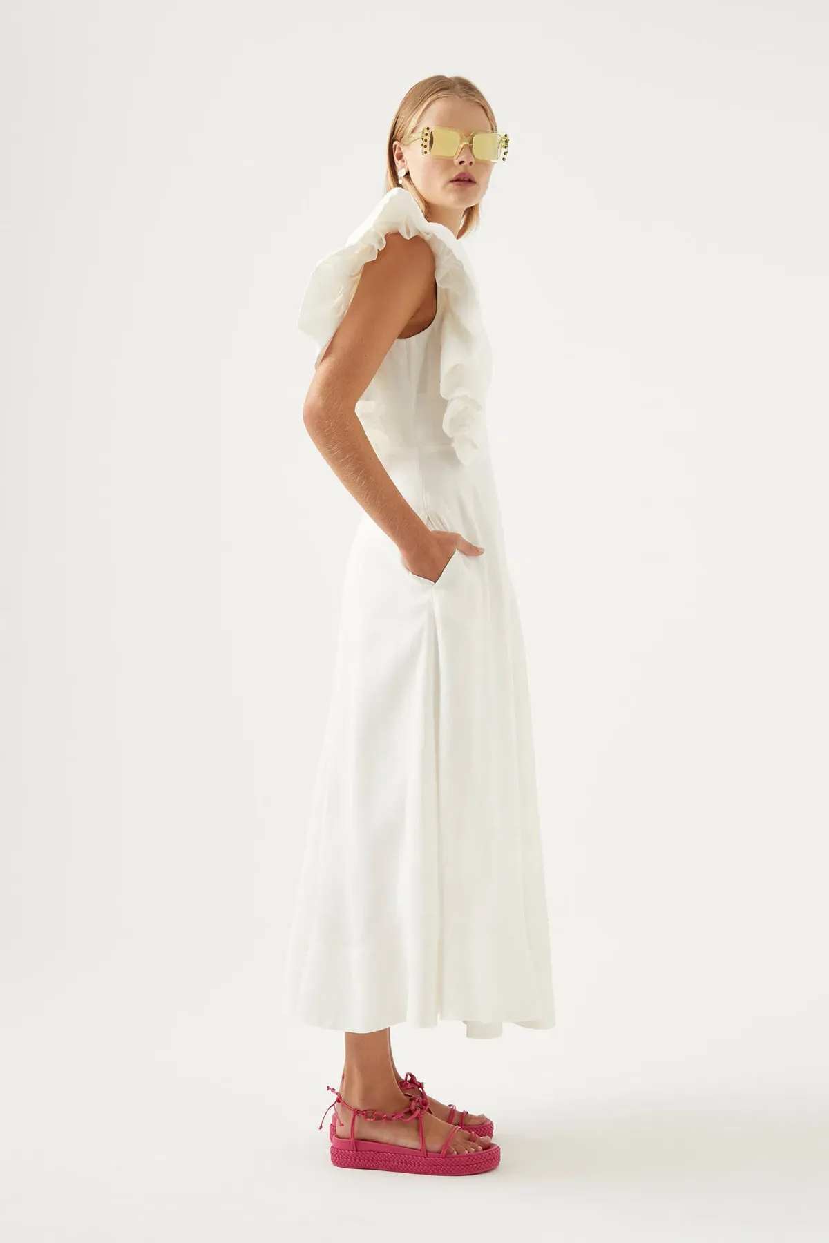 Aje Bonjour Asymmetric Midi Dress White Size 8 - Image 2