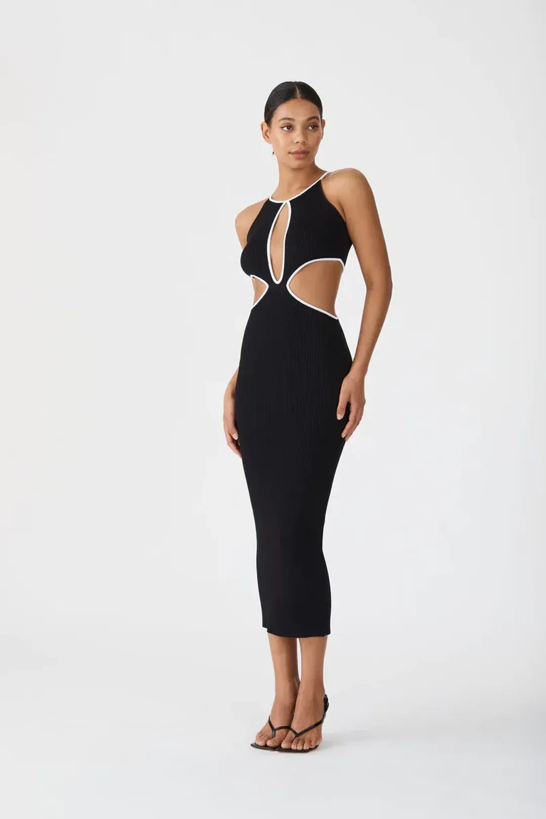 San Sloane Adrian Rib Midi Dress Black Size 8 for rent on The Volte - main image