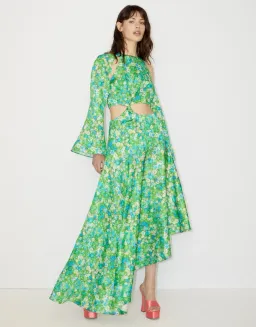 Alemais Cassandra Cut Out Midi Dress Green Floral Size 10 for rent on The Volte - image 1