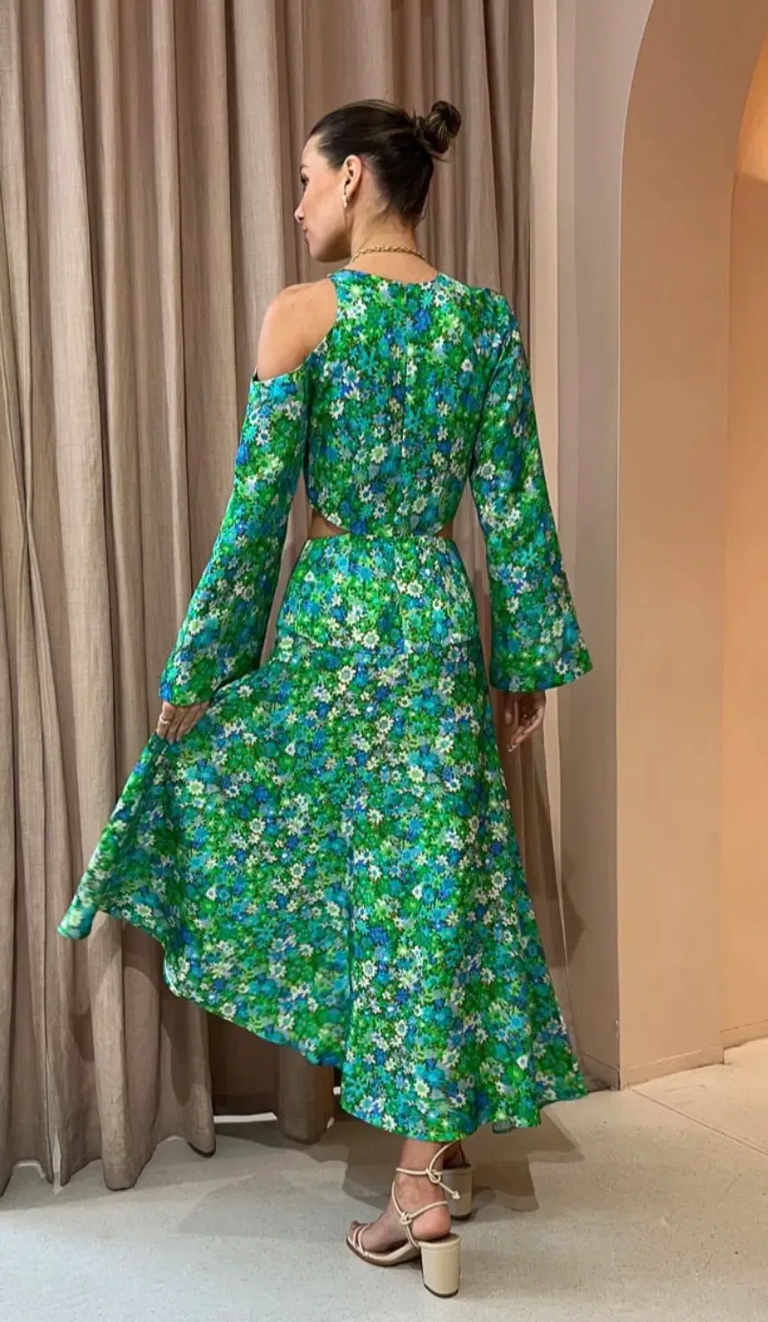 Alemais Cassandra Cut Out Midi Dress Green Floral Size 10 for rent on The Volte - main image