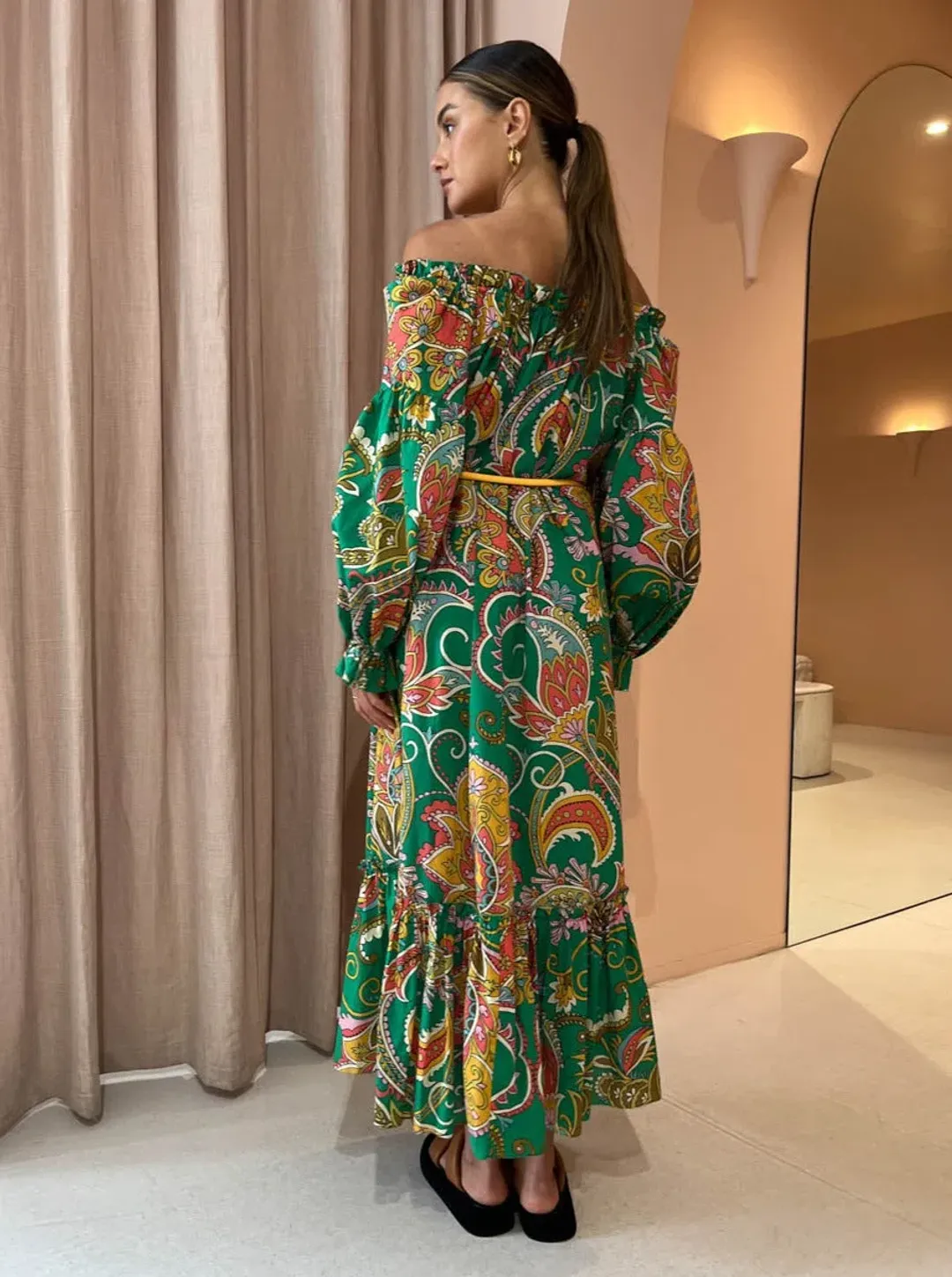 Alemais Marion Off Shoulder Dress Print Size 12 for rent on The Volte - main image