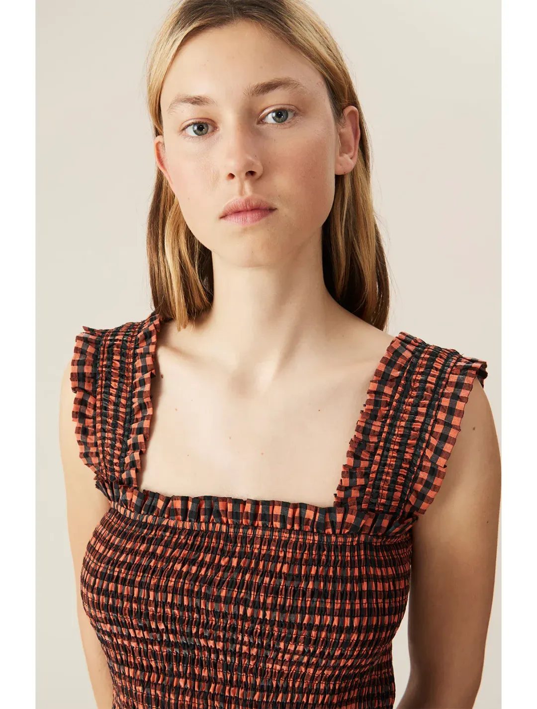 Ganni Seersucker Check Maxi Dress Print Size 6 for rent on The Volte - main image