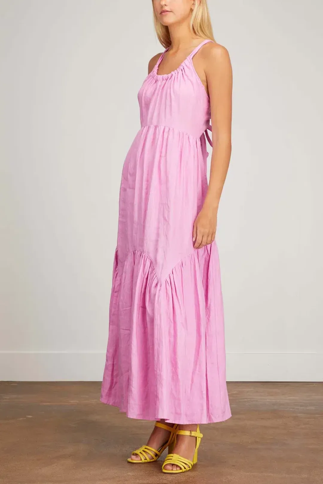 Lee Matthews Ali Linen Maxi Dress Pink Size 4 for rent on The Volte - main image