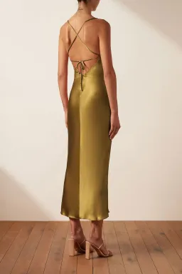 Shona Joy Giorgia Asymmetrical Midi Dress Olive Oil Size 8 for rent on The Volte - image 3