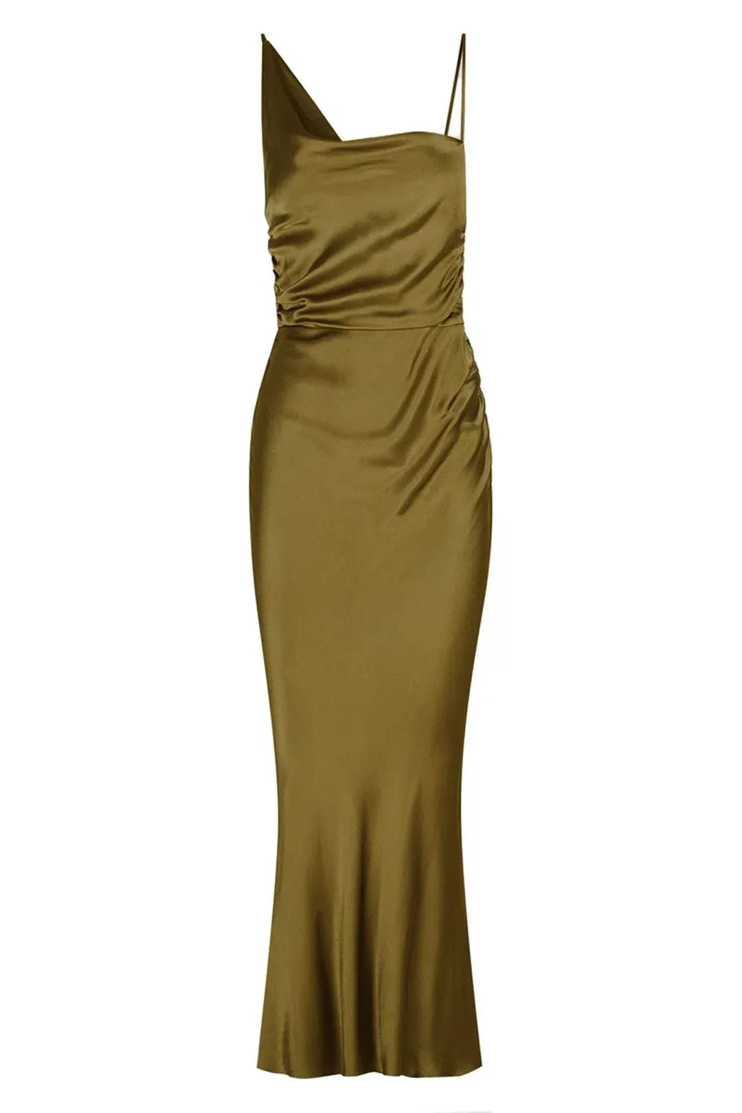 Shona Joy Giorgia Asymmetrical Midi Dress Olive Oil Size 8 for rent on The Volte - main image