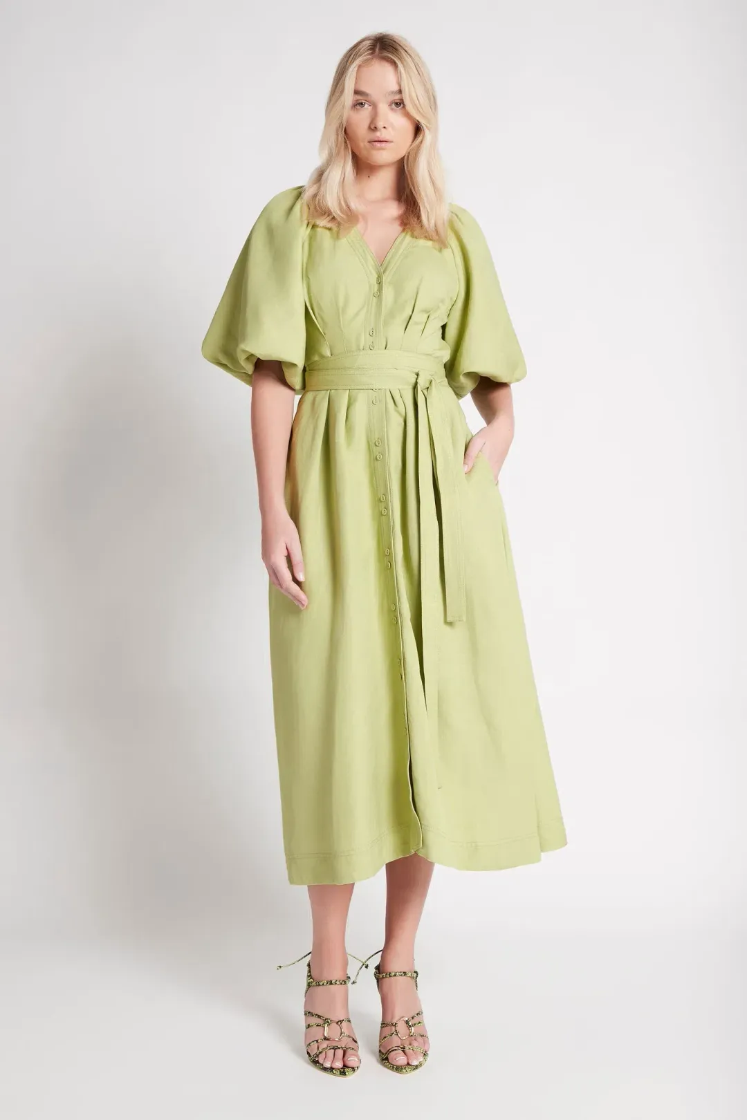 AJE Evermore Midi Dress Bayleaf Size 10 for rent on The Volte - main image
