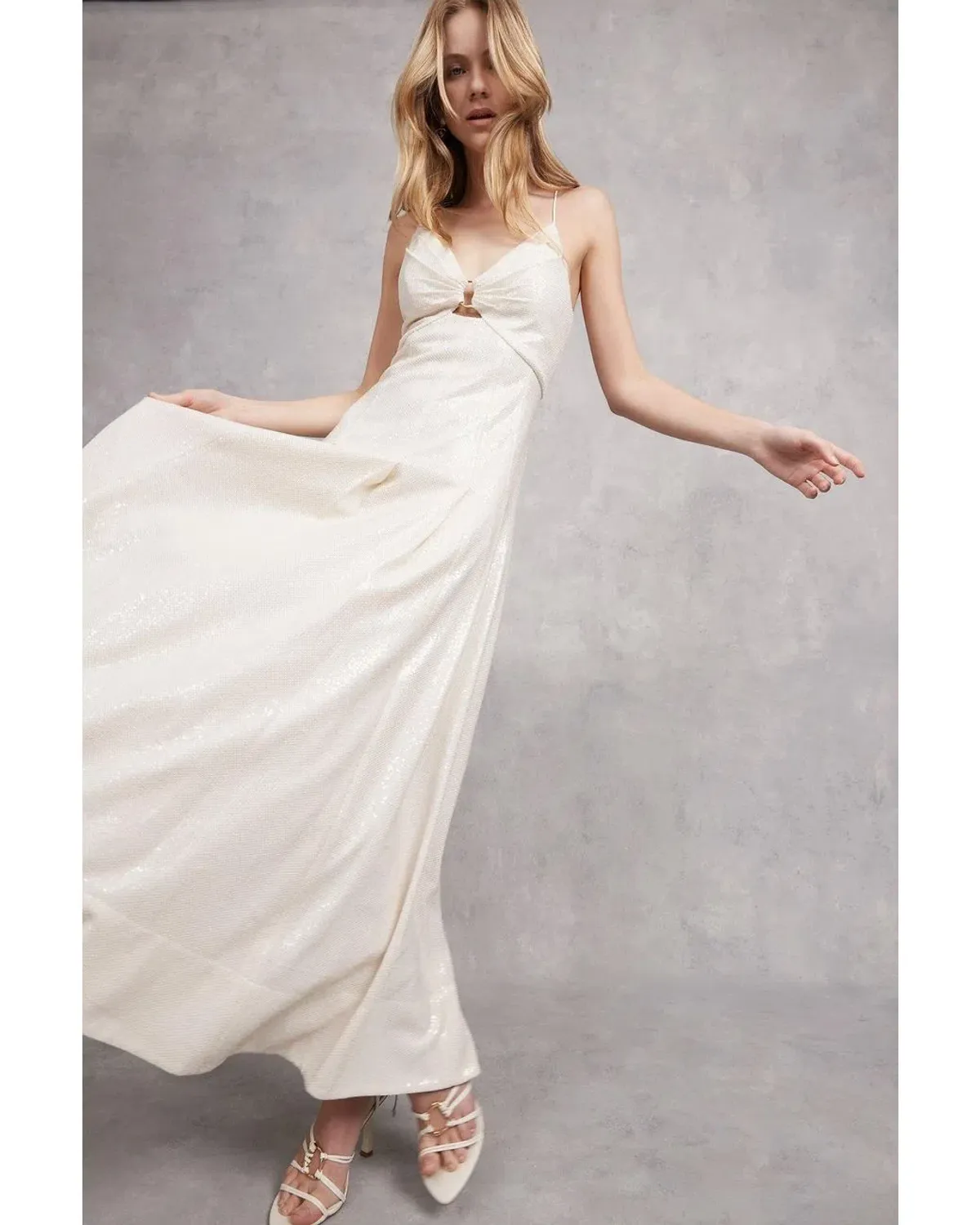 Aje Idyllic Strappy Sequin Dress White Size 6 - Image 2