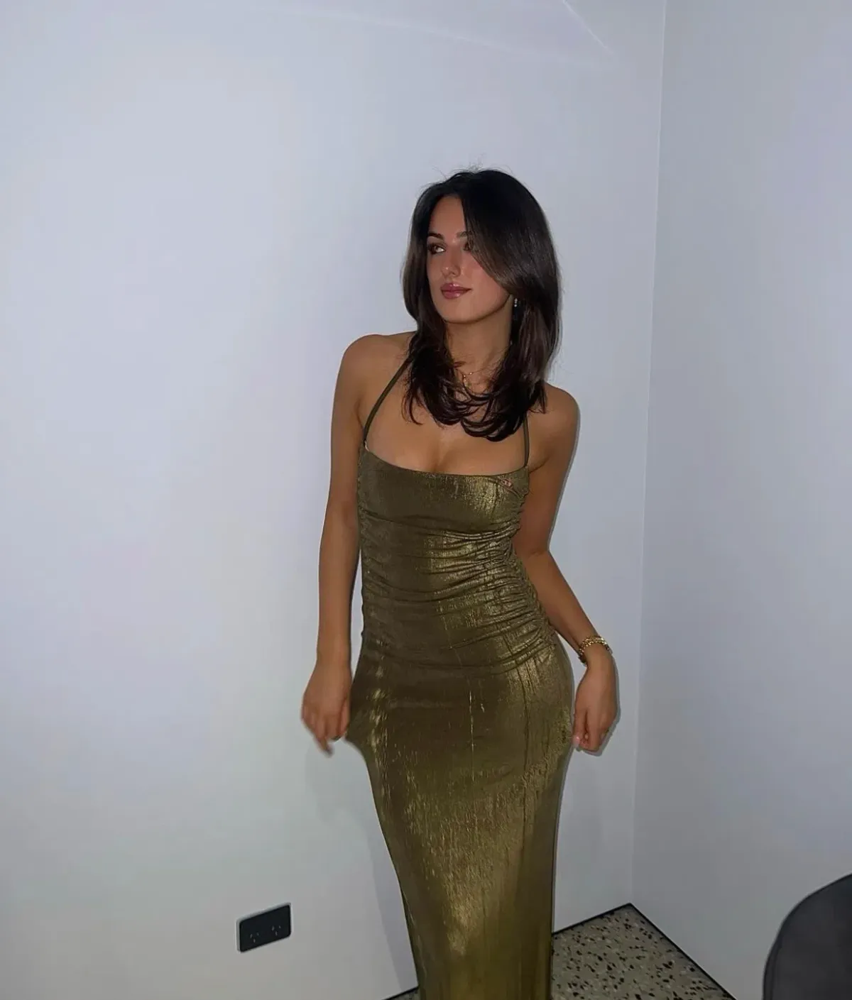 Diesel Metallic Ruched Halterneck Gown Size 10 for rent on The Volte - main image