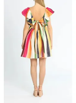 Leo Lin Fortune Stripe Tie Back Dress Multi Print Size AU 12 for rent on The Volte - image 3