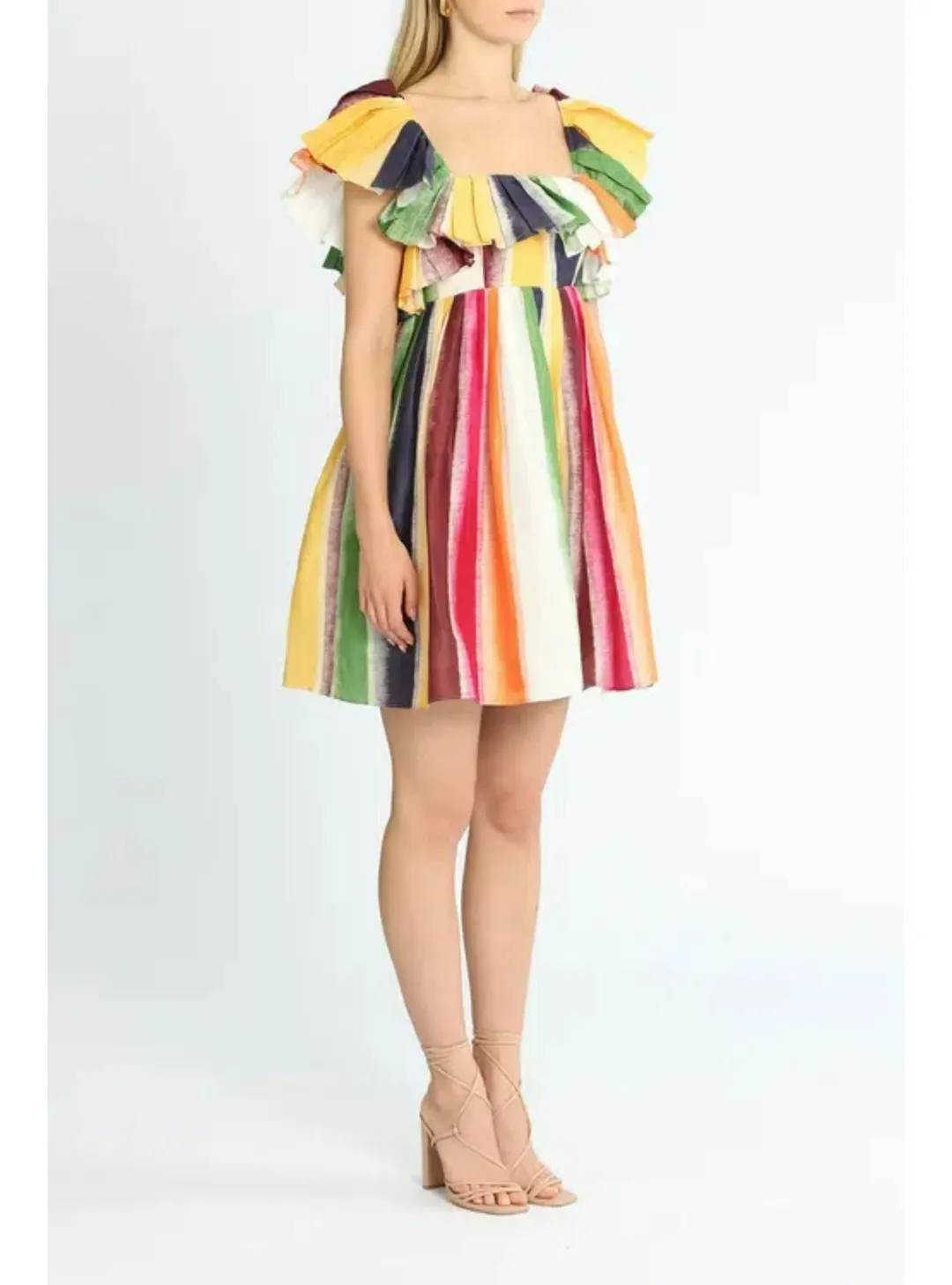 Leo Lin Fortune Stripe Tie Back Dress Multi Print Size AU 12 for rent on The Volte - main image