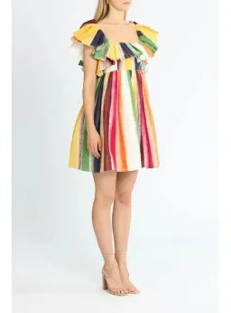 Leo Lin Fortune Stripe Tie Back Dress Multi Print Size AU 12 for rent on The Volte - image 2