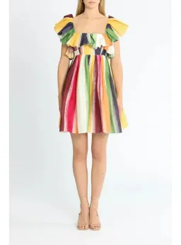 Leo Lin Fortune Stripe Tie Back Dress Multi Print Size AU 12 for rent on The Volte - image 1
