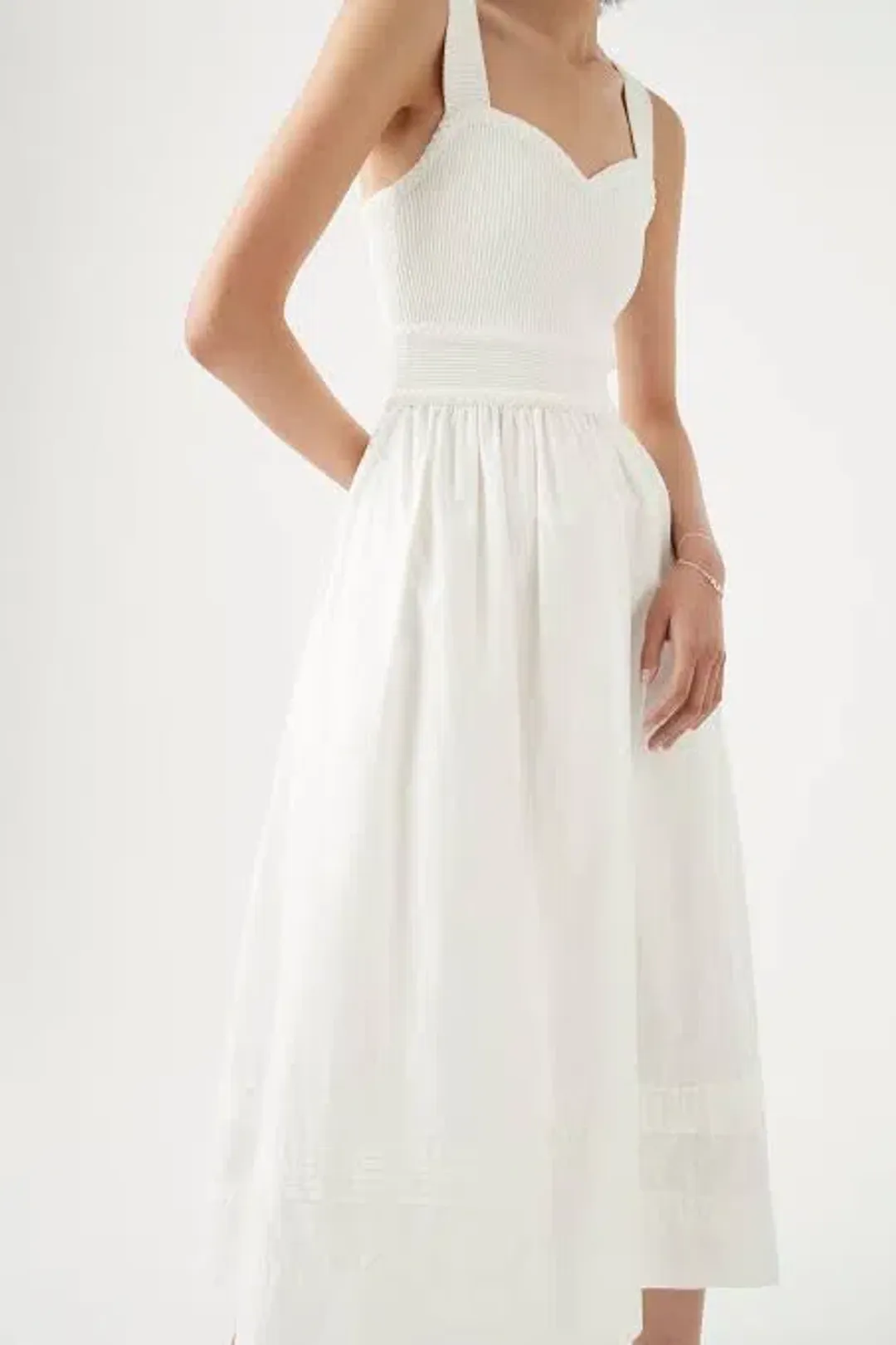 Aje Romarin Knit Bodice Midi Dress White Size 16 for rent on The Volte - main image