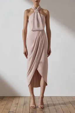 Shona Joy Amanda Core Knot Draped Midi Dress Nude Size 10 for rent on The Volte - image 1