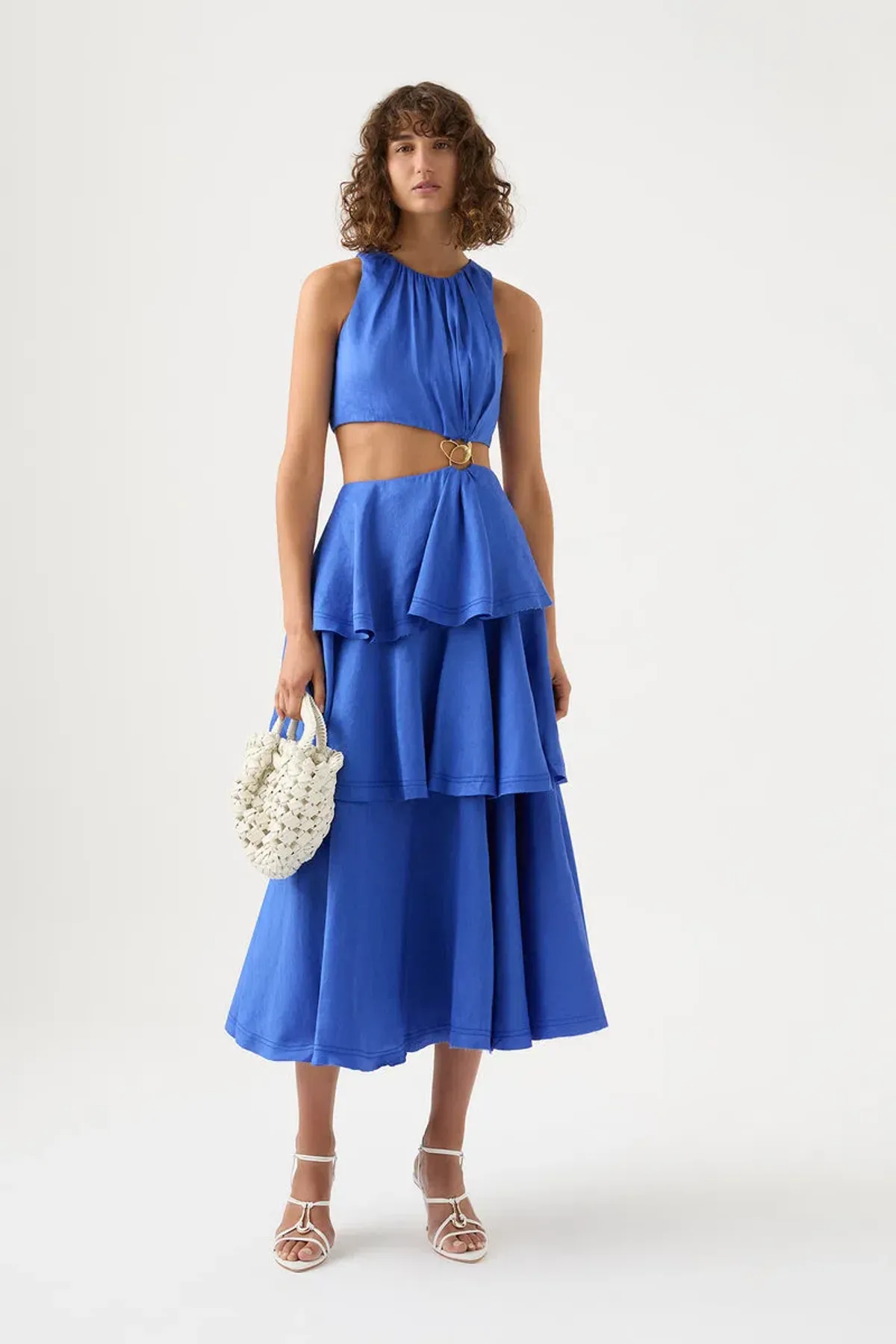 Aje Wave Cut Out Ring Midi Dress in Marine Blue Size 10 for rent on The Volte - main image
