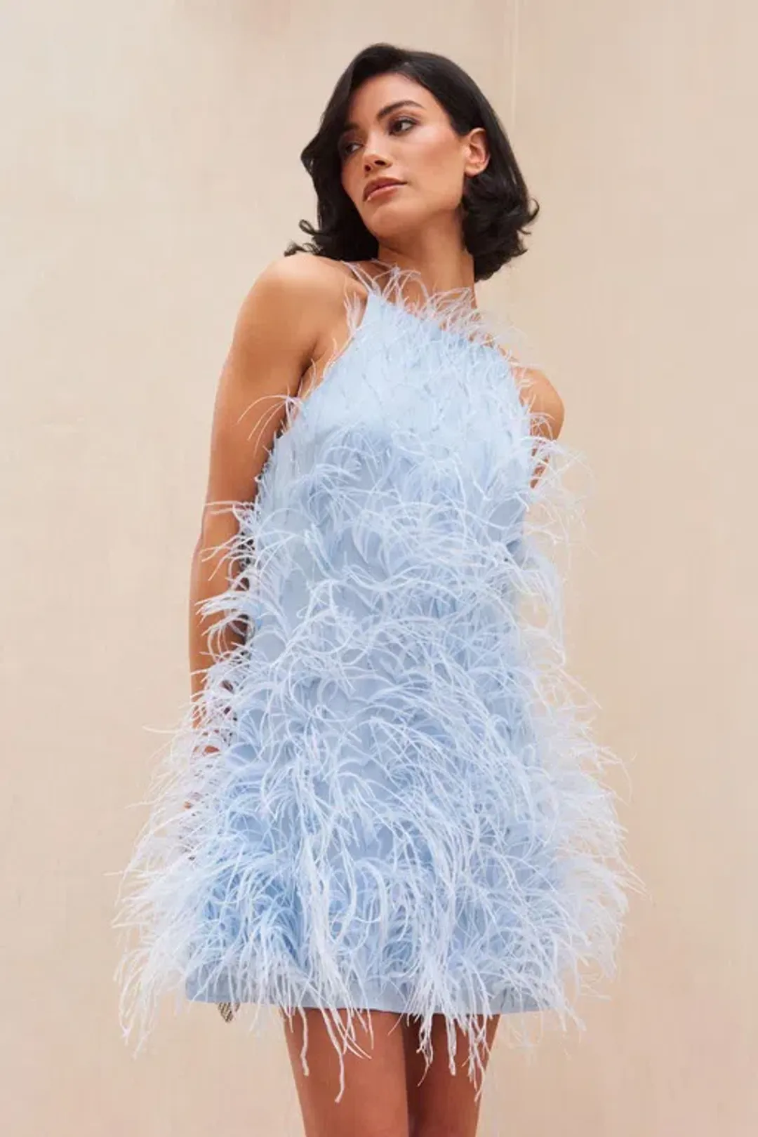 Cult Gaia Shannon Dress Ice Blue Feathers Size 8 for rent on The Volte - main image