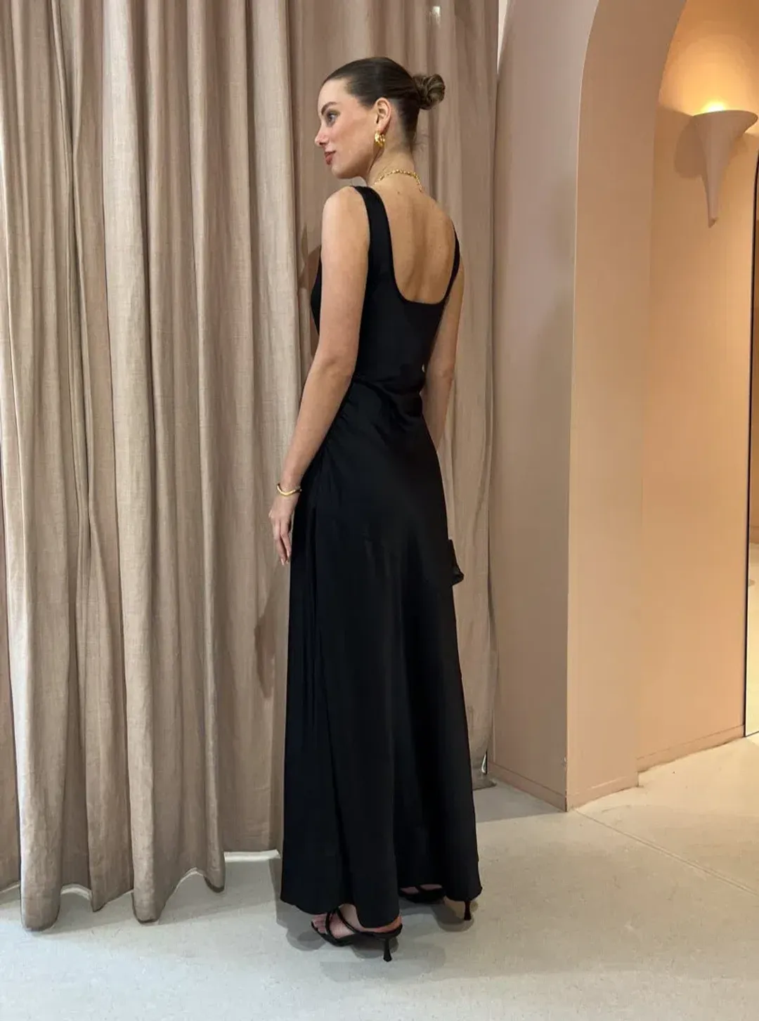 By Nicola Beneath The Stars Bias Cut Slip Dress in Black Size 12 for rent on The Volte - main image