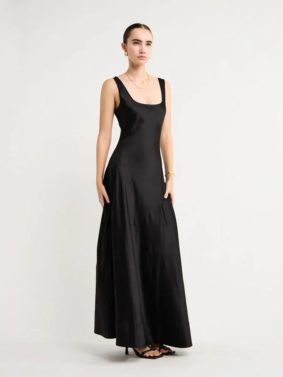 By Nicola Beneath The Stars Bias Cut Slip Dress in Black Size 12 - Image 11