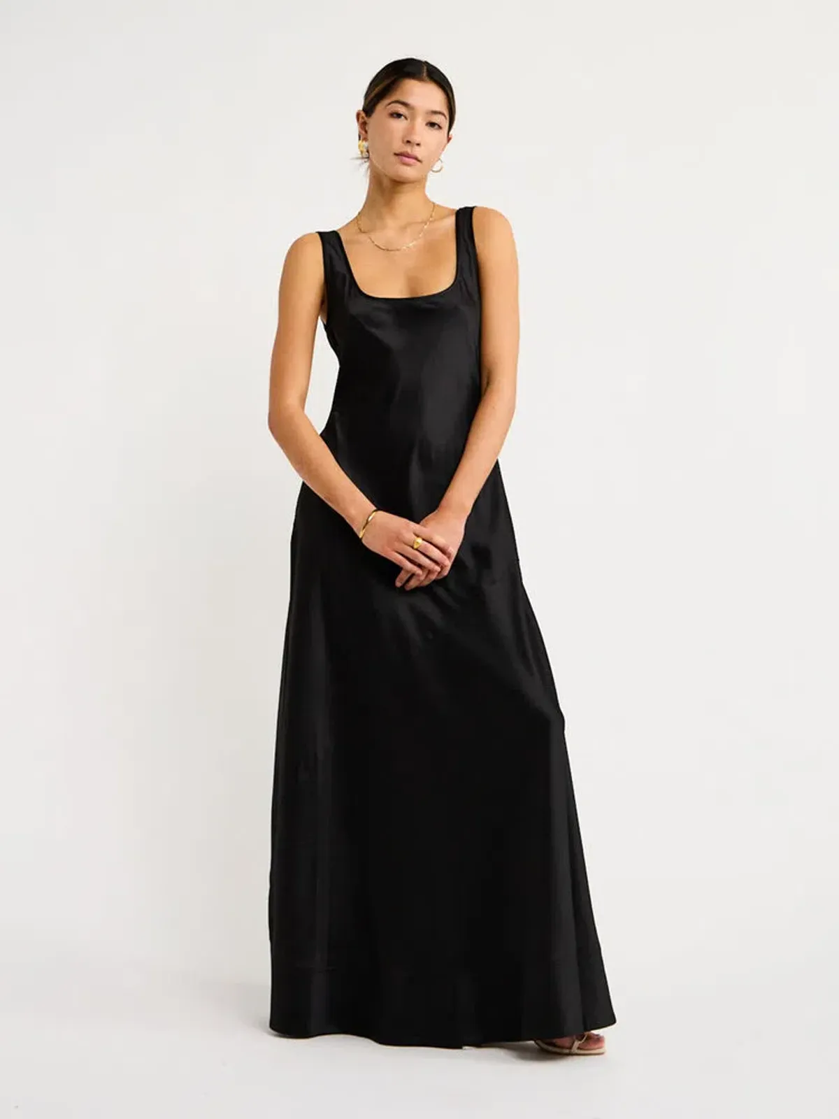 By Nicola Beneath The Stars Bias Cut Slip Dress in Black Size 12 - Image 8