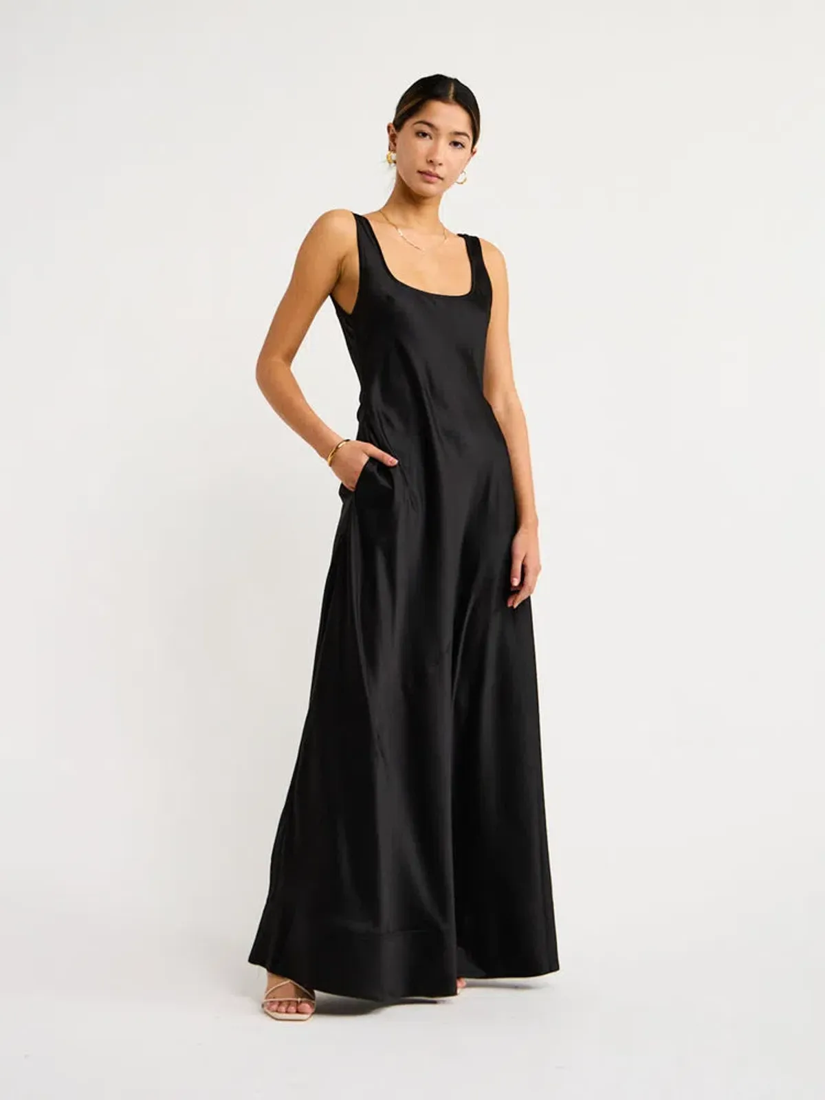 By Nicola Beneath The Stars Bias Cut Slip Dress in Black Size 12 - Image 10