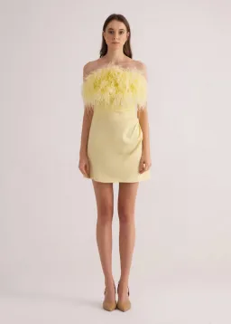 F.ILKK Feather Mini Dress Yellow Size 8 for rent on The Volte - image 1