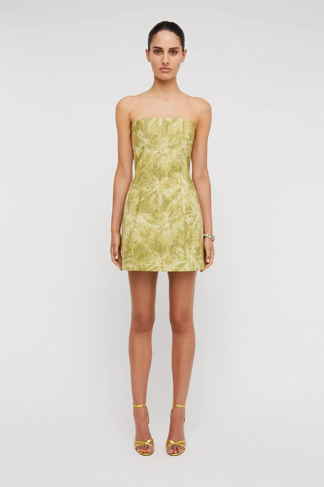 Scanlan Theodore Mini Tinsel Linen Dress Lime Size 10 for rent on The Volte - main image