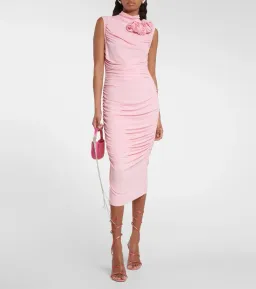 Magda Butrym Ruched Midi Dress Floral Appliqué/Pink Size 8 for rent on The Volte - image 1