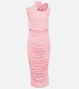Magda Butrym Ruched Midi Dress Floral Appliqué/Pink Size 8 for rent on The Volte - image 3
