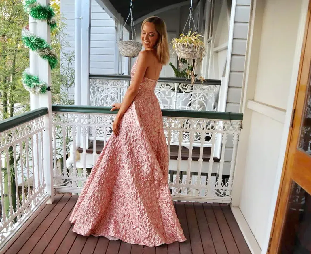 Alex Perry Amelia Ball Gown Peach Metallic Size 6 for rent on The Volte - main image