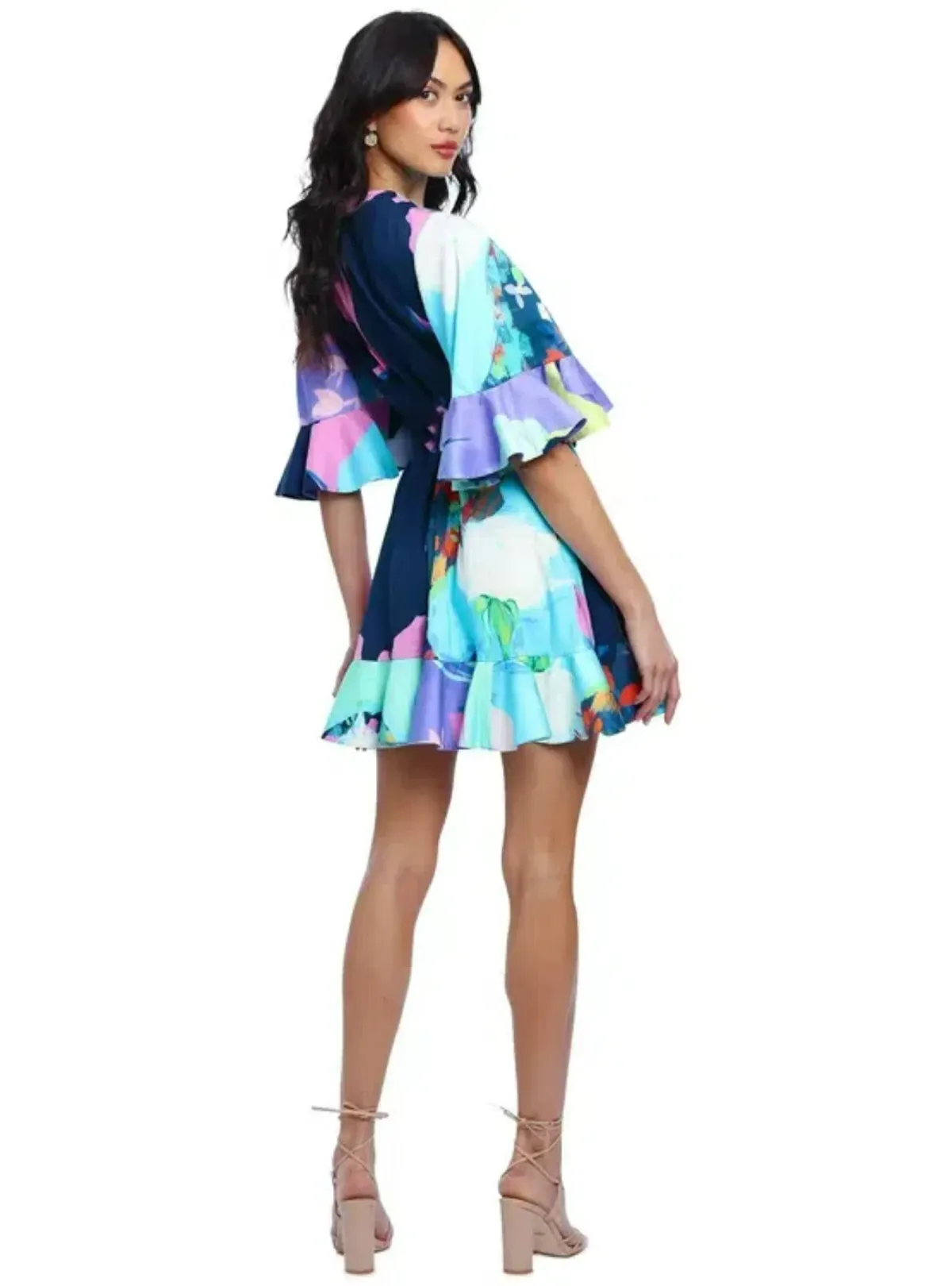 Leo & Lin Illusory Mini Dress Multi Print Size AU 12 - Image 3