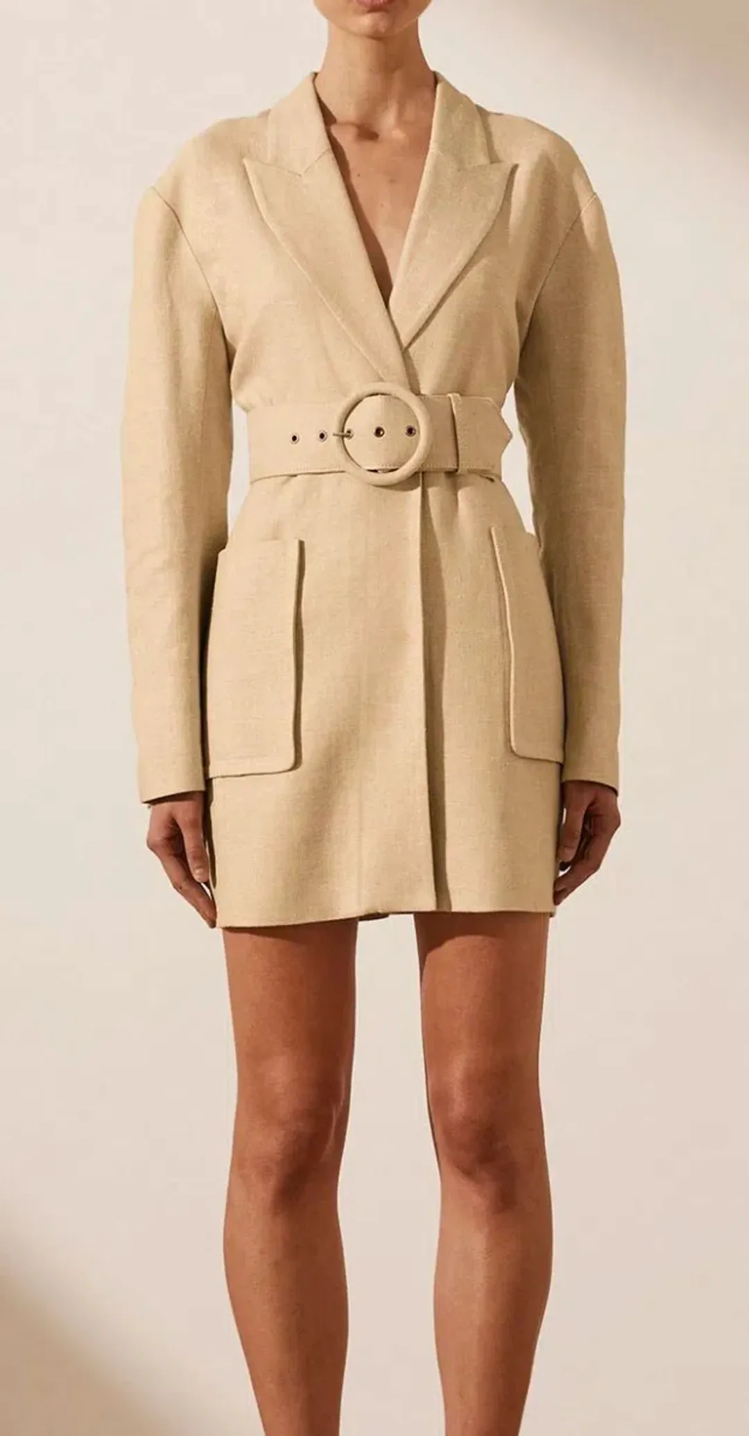 Shona Joy Carmen Linen Blazer Mini Dress Beige Size AU 6 for rent on The Volte - main image