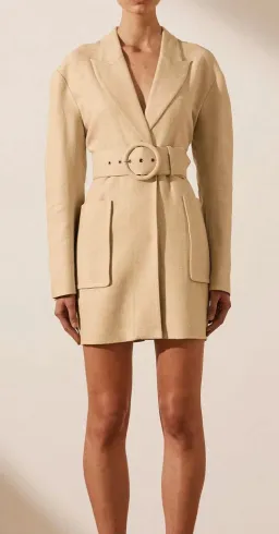 Shona Joy Carmen Linen Blazer Mini Dress Beige Size AU 6 for rent on The Volte - image 2