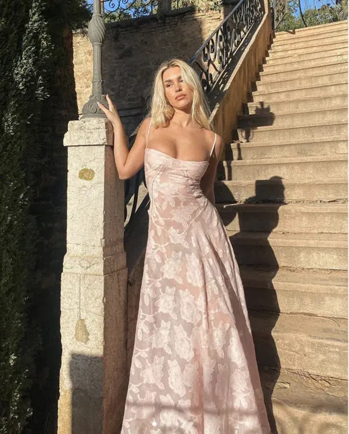 House Of CB Seren Corset Lace Back Maxi Dress Soft Pink Floral Size XS / AU 6 - Image 5