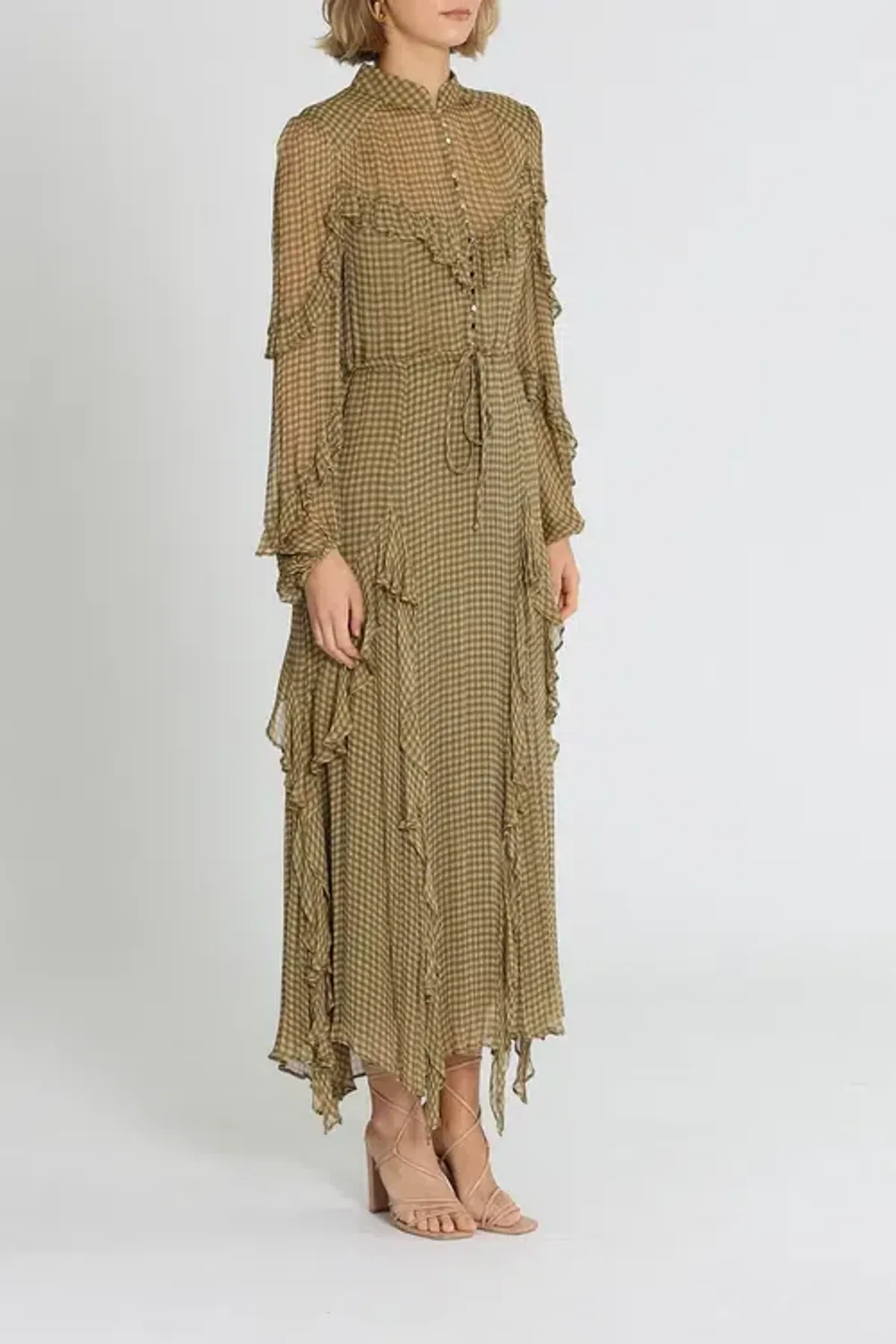 Shona Joy Eleonora Drawstring Frill Midi Dress Olive Khaki Size 8 - Image 2