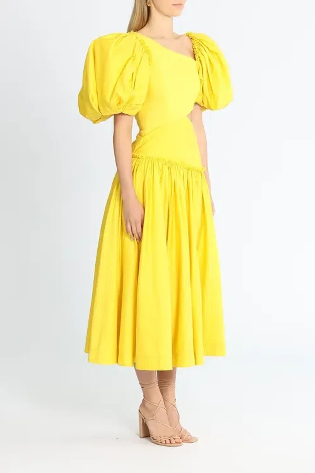 Aje Chateau Cut Out Midi Dress Yellow Size AU 8 for rent on The Volte - main image