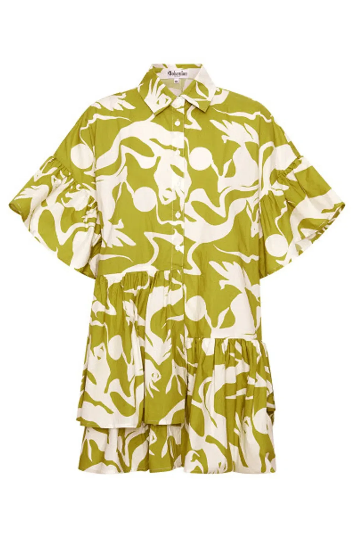 Bohemian Traders Genoa Mini Dress Green Palm Print Size 18 - Image 3