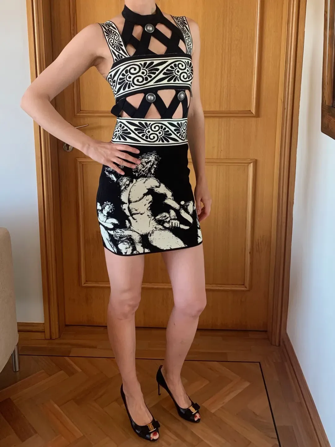 Fausto Puglisi Diamond Cutout Knit Mini Dress Print Size 36 / AU 6 for rent on The Volte - main image