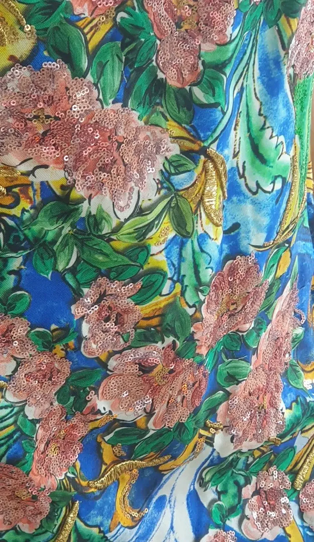 Dolce and Gabbana Printed Silk Dress with Embroidered Applique Floral Size 44 / AU 12 for rent on The Volte - main image