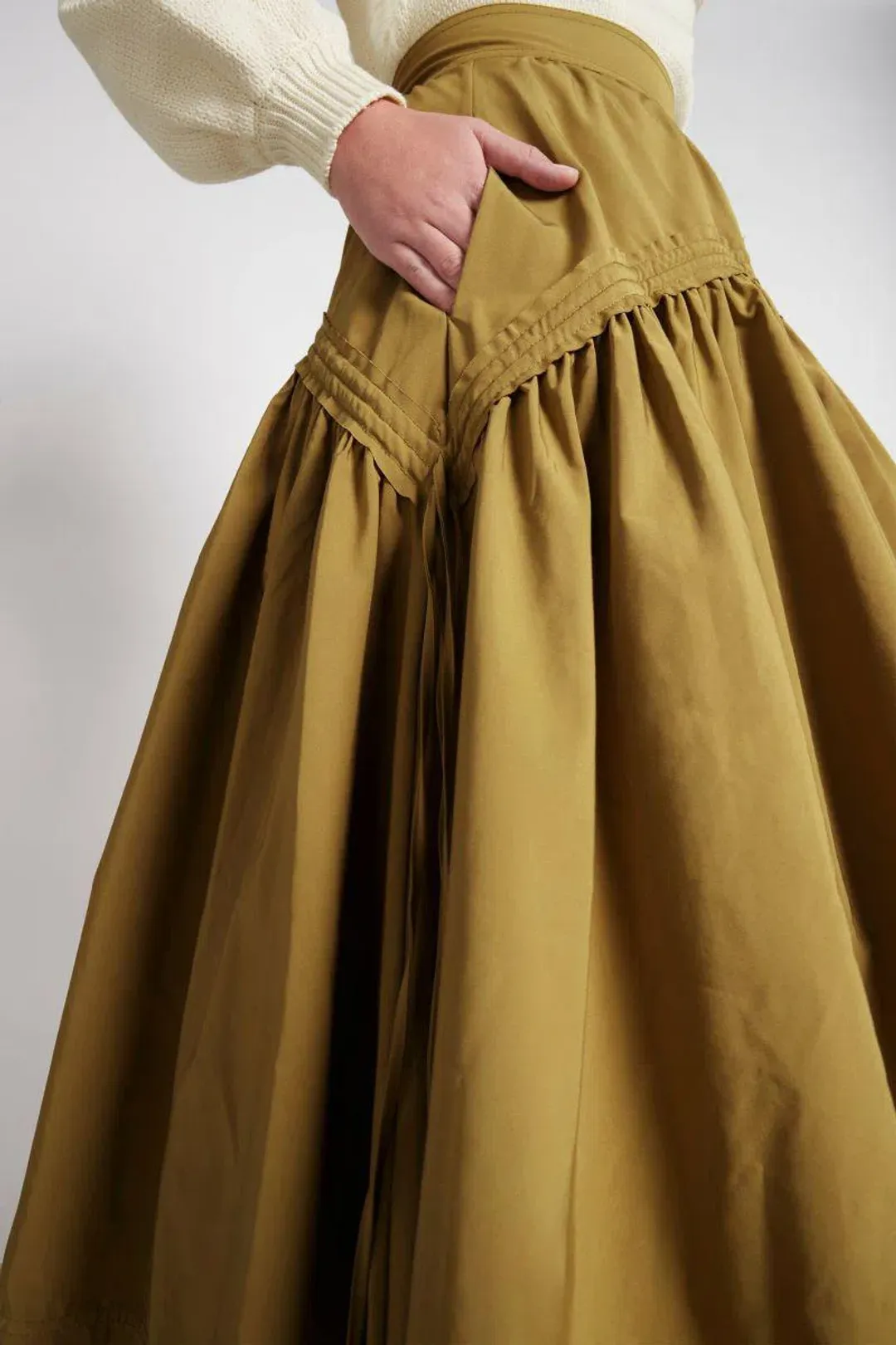 Aje Cosmos Drawstring Midi Skirt Olive Green Size 8 for rent on The Volte - main image